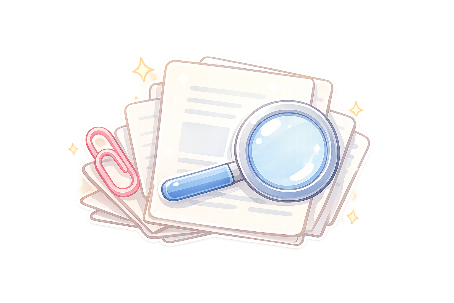 Magnifying glass and document illustration